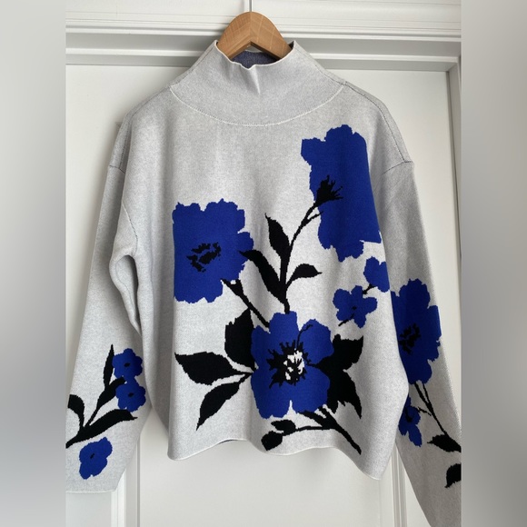 Maeve Carys by Anthropologie Mock Neck Sweater Blue Floral (Size XL) - NWT - Picture 2 of 5
